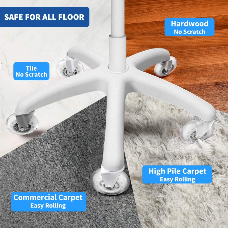 LPHY Office Chair Wheels Roller Blade Replacementï¼Œ3 Inch Rubber Desk Chair Casters Set of 5ï¼ŒSmooth Rolling Heavy Duty Casters Safe for All Floors Including Hardwood and Carpetï¼ŒUniversal Stem 7/16 In, White - Image 4